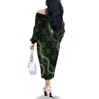 Hawaiian Quilt Family Matching Off The Shoulder Long Sleeve Dress and Hawaiian Shirt Pele Hair Hinahina Lei Black Version