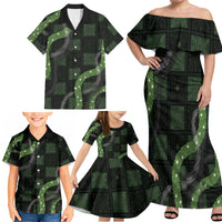 Hawaiian Quilt Family Matching Off Shoulder Maxi Dress and Hawaiian Shirt Pele Hair Hinahina Lei Black Version LT05 - Polynesian Pride