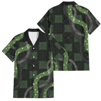 Hawaiian Quilt Family Matching Off Shoulder Maxi Dress and Hawaiian Shirt Pele Hair Hinahina Lei Black Version LT05 Dad's Shirt - Short Sleeve Black - Polynesian Pride