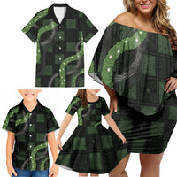 Hawaiian Quilt Family Matching Off Shoulder Short Dress and Hawaiian Shirt Pele Hair Hinahina Lei Black Version LT05 - Polynesian Pride