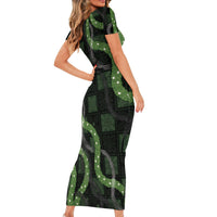 Hawaiian Quilt Family Matching Short Sleeve Bodycon Dress and Hawaiian Shirt Pele Hair Hinahina Lei Black Version