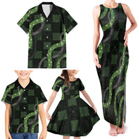 Hawaiian Quilt Family Matching Tank Maxi Dress and Hawaiian Shirt Pele Hair Hinahina Lei Black Version
