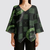 Hawaiian Quilt Kimono Sleeve Blouse Pele Hair Hinahina Lei Black Version