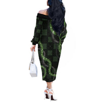 Hawaiian Quilt Off The Shoulder Long Sleeve Dress Pele Hair Hinahina Lei Black Version