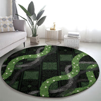 Hawaiian Quilt Round Carpet Pele Hair Hinahina Lei Black Version