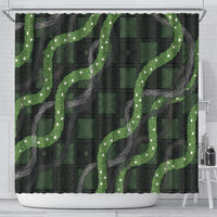 Hawaiian Quilt Shower Curtain Pele Hair Hinahina Lei Black Version