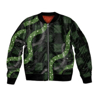 Hawaiian Quilt Sleeve Zip Bomber Jacket Pele Hair Hinahina Lei Black Version