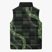 Hawaiian Quilt Sleeveless Puffer Jacket Pele Hair Hinahina Lei Black Version