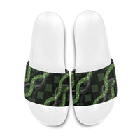 Hawaiian Quilt Slide Sandals Pele Hair Hinahina Lei Black Version