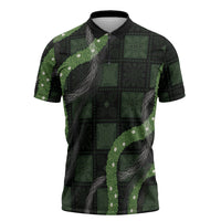 Hawaiian Quilt Zipper Polo Shirt Pele Hair Hinahina Lei Black Version