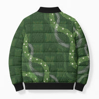 Hawaiian Quilt Bomber Puffer Jacket Pele Hair Hinahina Lei Green Version