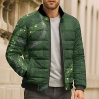 Hawaiian Quilt Bomber Puffer Jacket Pele Hair Hinahina Lei Green Version