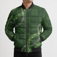 Hawaiian Quilt Bomber Puffer Jacket Pele Hair Hinahina Lei Green Version