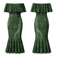 Hawaiian Quilt Family Matching Mermaid Dress and Hawaiian Shirt Pele Hair Hinahina Lei Green Version LT05 Mom's Dress Green - Polynesian Pride