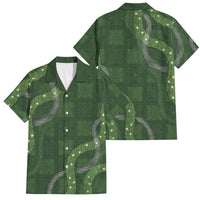 Hawaiian Quilt Family Matching Off The Shoulder Long Sleeve Dress and Hawaiian Shirt Pele Hair Hinahina Lei Green Version LT05 Dad's Shirt - Short Sleeve Green - Polynesian Pride