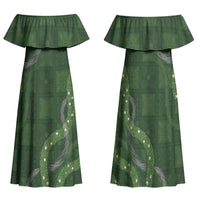 Hawaiian Quilt Family Matching Off Shoulder Maxi Dress and Hawaiian Shirt Pele Hair Hinahina Lei Green Version LT05 Mom's Dress Green - Polynesian Pride