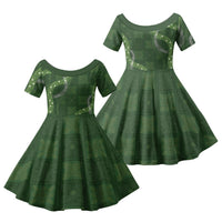 Hawaiian Quilt Family Matching Off Shoulder Maxi Dress and Hawaiian Shirt Pele Hair Hinahina Lei Green Version LT05 Daughter's Dress Green - Polynesian Pride