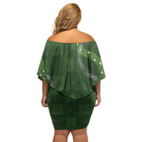 Hawaiian Quilt Family Matching Off Shoulder Short Dress and Hawaiian Shirt Pele Hair Hinahina Lei Green Version