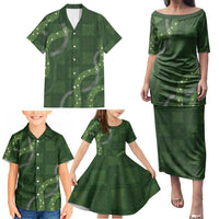 Hawaiian Quilt Family Matching Puletasi and Hawaiian Shirt Pele Hair Hinahina Lei Green Version LT05 - Polynesian Pride