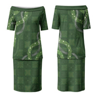Hawaiian Quilt Family Matching Puletasi and Hawaiian Shirt Pele Hair Hinahina Lei Green Version LT05 Mom's Dress Green - Polynesian Pride