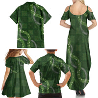Hawaiian Quilt Family Matching Summer Maxi Dress and Hawaiian Shirt Pele Hair Hinahina Lei Green Version