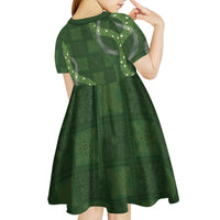 Hawaiian Quilt Kid Short Sleeve Dress Pele Hair Hinahina Lei Green Version