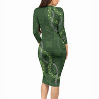 Hawaiian Quilt Long Sleeve Bodycon Dress Pele Hair Hinahina Lei Green Version LT05 - Polynesian Pride