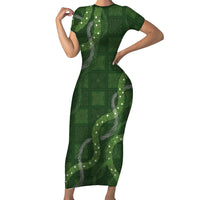 Hawaiian Quilt Short Sleeve Bodycon Dress Pele Hair Hinahina Lei Green Version