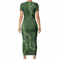Hawaiian Quilt Short Sleeve Bodycon Dress Pele Hair Hinahina Lei Green Version LT05 - Polynesian Pride