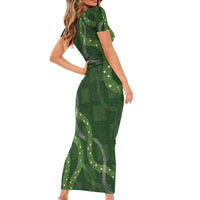 Hawaiian Quilt Short Sleeve Bodycon Dress Pele Hair Hinahina Lei Green Version