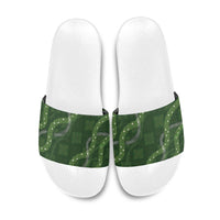 Hawaiian Quilt Slide Sandals Pele Hair Hinahina Lei Green Version