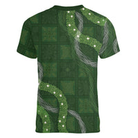 Hawaiian Quilt Women V-Neck T-Shirt Pele Hair Hinahina Lei Green Version