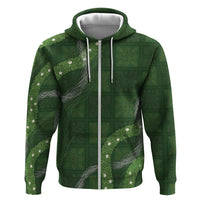 Hawaiian Quilt Zip Hoodie Pele Hair Hinahina Lei Green Version
