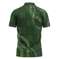 Hawaiian Quilt Zipper Polo Shirt Pele Hair Hinahina Lei Green Version
