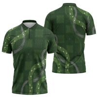 Hawaiian Quilt Zipper Polo Shirt Pele Hair Hinahina Lei Green Version