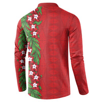 Tonga Language Week Button Sweatshirt Heilala Floral Red