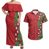 Tonga Language Week Couples Matching Off Shoulder Maxi Dress and Hawaiian Shirt Heilala Floral Red