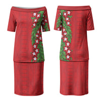 Tonga Language Week Couples Matching Puletasi and Hawaiian Shirt Heilala Floral Red