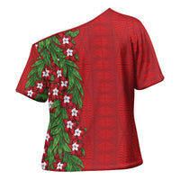 Tonga Language Week Cross Shoulder Shirt Heilala Floral Red