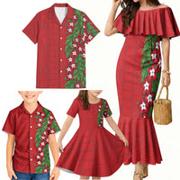 Tonga Language Week Family Matching Mermaid Dress and Hawaiian Shirt Heilala Floral Red LT05 - Polynesian Pride