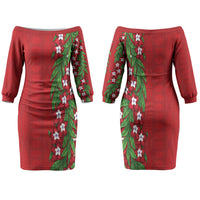 Tonga Language Week Family Matching Off The Shoulder Long Sleeve Dress and Hawaiian Shirt Heilala Floral Red LT05 Mom's Dress Red - Polynesian Pride