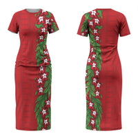 Tonga Language Week Family Matching Short Sleeve Bodycon Dress and Hawaiian Shirt Heilala Floral Red LT05 Mom's Dress Red - Polynesian Pride
