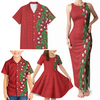 Tonga Language Week Family Matching Tank Maxi Dress and Hawaiian Shirt Heilala Floral Red LT05 - Polynesian Pride