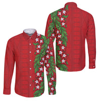 Tonga Language Week Family Matching Tank Maxi Dress and Hawaiian Shirt Heilala Floral Red LT05 Dad's Shirt - Long Sleeve Red - Polynesian Pride