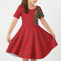 Tonga Language Week Kid Short Sleeve Dress Heilala Floral Red