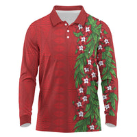 Tonga Language Week Long Sleeve Polo Shirt Heilala Floral Red