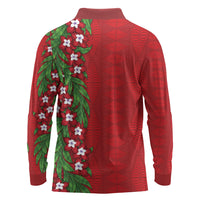 Tonga Language Week Long Sleeve Polo Shirt Heilala Floral Red