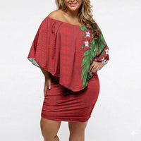 Tonga Language Week Off Shoulder Short Dress Heilala Floral Red