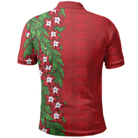 Tonga Language Week Polo Shirt Heilala Floral Red LT05 - Polynesian Pride