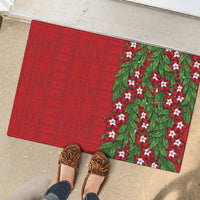 Tonga Language Week Rubber Doormat Heilala Floral Red